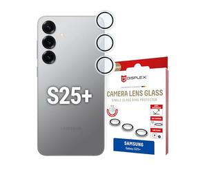 Displex Premium Camera Lens Glass for Samsung Galaxy S25+, Protective Rings, 10H Real Glass, Transparent, DLC Coating, Anti-Fingerprint, Ultra Clear, Acrylic Ring, Quick Mount System