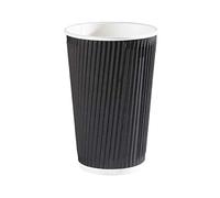 25 X 16oz Disposable Black Paper Cups, Triple Walled Ripple Cups for Coffee, Tea and Other Drinks Hot and Cold Disposable Tableware