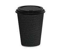 Disposable 12 oz Black Ripple Coffee Cups with Black Sipper Lids (50)