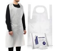 Disposable Aprons Multipurpose Strong Waterproof Plastic White Pack of 100 Aprons in Bulk Flat Pack Sizes Ideal for Catering, Cooking, Clinics, Hospitality & Workplace Protection.