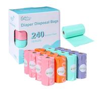 Disposable Baby Diaper Bags, 16 Refill Rolls/240 Biodegradable Trash Bags, Dirty Disposable Diaper Bags, Diaper Trash Bags, Rainbow