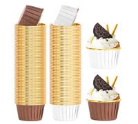 Disposable Baking Cups,100 Piece Muffin Molds Paper,Aluminum Foil Cupcake Muffin Molds,Waterproof and Oil Resistant Baking Molds, Cupcake Molds Paper for Wedding, Birthday, Party(68x40mm)