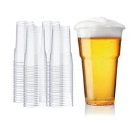 Disposable Beer Glasses Half Pint - Reusable Clear Plastic Glass | Plastic Disposable Half Pint Glasses - Soft Drink Cups Tumblers for Parties and Events - Pack of 50
