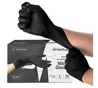Disposable Black Nitrile Gloves X Large 50 Count - Extra Thick 4.5 Mil - Powder and Latex Free Rubber Gloves - Surgical Medical Exam Gloves - Food Safe Cooking Gloves
