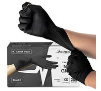 Disposable Black Nitrile Gloves X Small 200 Count - Extra Thick 4.5 Mil - Powder and Latex Free Rubber Gloves - Surgical Medical Exam Glove - Food Safe Cooking Glove