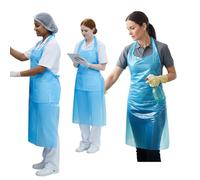 Disposable Blue Aprons |One Size Fits All |Flat Pack| 16 Microns Polyethylene| Waterproof| Care| Medical| Catering| Cleaning| Painting, Hairdressers| Home| Industry (2 Packs of 100=200)