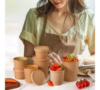Disposable Brown Kraft Takeaway Paper Containers with Lids - Brown / 236ml / 100