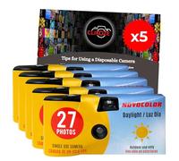 Disposable Camera Bundle with Novocolor Daylight Single Use Camera 27 Exposures and Clikoze Photography Tips Card (5 cameras)