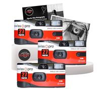 Disposable Cameras Multipack - Bundle with 3 X Swiss+Pro Disposable Camera Single-Use Film Cameras with 27 Exposures and Clikoze Disposable Photography Tips Card