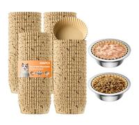Disposable Cat Bowl Liners with 2 Stainless Steel Pet Bowls, Bulk Paper Pet Feeding Bowl Liners for Small Dogs Cats, Disposable Cat Food Bowls for Wet and Dry Food Feeding Station (300, Brown)