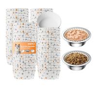 Disposable Cat Bowl Liners with 2 Stainless Steel Pet Bowls, Bulk Paper Pet Feeding Bowl Liners for Small Dogs Cats, Disposable Cat Food Bowls for Wet and Dry Food Feeding Station (600, White)