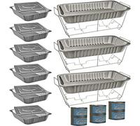 Disposable Chafing Dish Buffet Kit - 3 Full-Size Sets - Food Warmers for Parties, Incl. 3 Wire Racks, 6 Chafing Fuels, 3 Aluminum Water Pans, 6 Food Pans, 6 Lids - Catering Servers Supplies Set