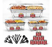 Disposable Chafing Dish Buffet Set, 33 Piece of Chafing Servers with Food Warmers, Covers, Full-Size Food Pans, Water Trays, Serving Utensils, Foil Lids and 4Hr Fuel Cans for Parties, Catering