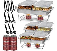 Disposable Chafing Dish Buffet Set, 33 Piece of Chafing Servers with Food Warmers, Covers, Half-Size Food Pans, Water Trays, Serving Utensils, Foil Lids and 4Hr Fuel Cans for Parties, Catering