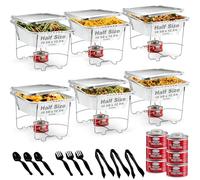 Disposable Chafing Dish Buffet Set, Food Warmers for Parties, Catering Supplies Buffet Display, Complete Premium Set, Half Size Single Pan, Warming Trays (6 Pack)