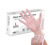 Disposable Clear Vinyl Gloves - Pack of 100, Latex-Free, Powder-Free, Multi-Purpose Gloves, Disposable, Extra Strong, Disposable Surgical Gloves, for Medical, Food Handling, Cleaning (500, LARGE)