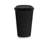 Disposable Coffee Cups 16oz with Black Lids x50