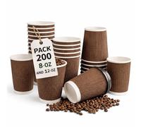 Disposable Coffee Cups with Lids 200 Pack - 100 x 8oz & 100 x 12oz Triple Wall Ripple Paper Cups, Insulated Kraft Takeaway Cups for Hot & Cold Drinks, Leakproof, Recyclable Coffee Cups