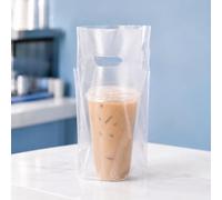 Disposable Cup Holder, 1 Cup Plastic Cup Holder Bag with Handle Disposable Cup Holder for Hot and Cold Drinks Cup Holder Bags for Coffee Cups for Food Service (100-6.3 x 10.2 inches)