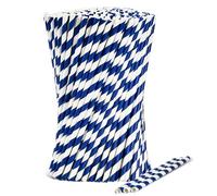 Disposable Drinking Straws Blue White Striped Paper, Pack of 1000, 19.7 x 0.6 cm - 100% Biodegradable