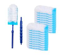 Disposable Duster Refills Bulk, Extendable Heavy Duty Dusters Refills 360 Degree Multi Surface Dusting Brush Replacement Head With Handle for Cleaning Home, Blinds, Ceiling Fans 50 Count (Blue White)