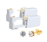 Disposable Ear Piercing Guns Unit kit x2 with preloaded 5mm Tiffany Cut Clear Cubic Zirconia CZ 6 Claw Setting 316L Stainless Steel 24k Gold Plated Studs - Easy to do at Home by self