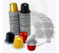 Disposable Espresso Capsules Fillable Coffee Pods For Nespresso OriginalLine,60 Empty Filter Capsule With Aluminum Foil Lids,Make Your Own Replacement Pod For Nespresso Machines(Black,Gold,Red)
