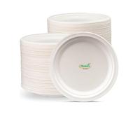 Disposable Extra Strength White Super Rigid Bagasse Plates 18cm Round 100% Compostable Biodegradable Sugarcane Plates for Family Events Schools Office BBQ Picnics Parties - 7 Inch - 50 Pack