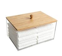 Disposable Facial Towels Holder, Acrylic Storage Box With Wooden Lid