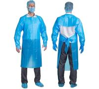 Disposable Gown Medical isolation Gown Blue Plastic Disposable Protective Gown Apron Long Sleeve Unisex (100)