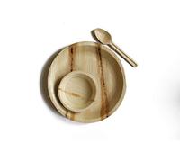 DISPOSABLE GREEN® | 130 Pieces Set | Palm Leaf Plates | Biodegradable Compostable Cutlery Tableware | 30x27 cm Round Plate & 25 Pieces Each of15 cm Bowls & Spoons, Fork & Knife