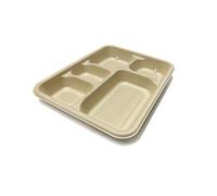 DISPOSABLE GREEN® |50 PCS Bagasse Compartment Plates| Super Strong | Unbleached Sugarcane Bagasse | Home COMPOSTABLE, Biodegradable, ECO Friendly (50, 5 Compartment Plate)