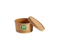 DISPOSABLE GREEN®| 8oz Kraft Container Bowl with Kraft Lids |Unique Aqueous Lining Breakthrough Technology | Certified Home Compostable | Soup, Icecream, Takeaway