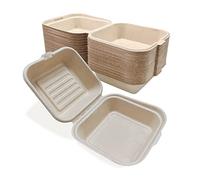 DISPOSABLE GREEN - Bagasse Clamshell Food Containers, Disposable Food Containers, Takeaway Boxes for Hot, Cold, Wet, & Oily Food, Unbleached Meal Prep Container, 15.5 x 15 x 5/8 cm, 50-Pcs