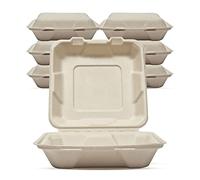 DISPOSABLE GREEN - Bagasse Clamshell Food Containers, Disposable Food Containers, Takeaway Boxes for Hot, Cold, Wet, & Oily Food, Unbleached Meal Prep Container, 20.5 x 20.5 x 4/6.5 cm, 100-Pcs