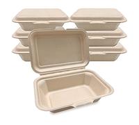 DISPOSABLE GREEN - Bagasse Clamshell Food Containers, Disposable Food Containers, Takeaway Boxes for Hot, Cold, Wet, & Oily Food, WHITE Meal Prep Container, 450 ml, 50-Pcs