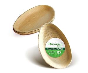 DISPOSABLE GREEN - Egg Shape Disposable Dishes, Areca Serving Tray, Platter for Parties, Weddings, Catering & More, Plate for Hot & Cold Food, 26L x 16W x 2.5D cm, 300-pcs