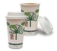 DISPOSABLE GREEN - NEXTGEN Single Wall Cups with Lids, Paper Cups with Lids & Aqueous Lining, Takeaway Cups for Cold & Hot Drinks, Leak Proof Take Away Coffee Cups, 16 oz, 100 Pack