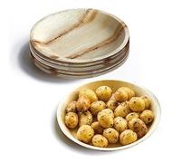DISPOSABLE Green Palm Leaf 100pcs Plates & Wooden Cutlery Set - 25 Large Round Plates, 25x Each - Forks, Knives, Spoons - Eco Friendly & Biodegradable, Wedding Party Pack of 400