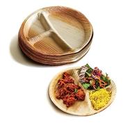 DISPOSABLE GREEN - Round Disposable Plates, 3-Compartment Plates Disposable, Areca Leaf Serving Plates, Divided Plates for Hot, Cold, Wet, & Oily Food, Portion Control Plate, 27 x 2.5cm, 180-Pcs