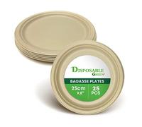 DISPOSABLE GREEN - Round Disposable Plates, Bagasse Serving Plates, Dinner Plates for Parties, Weddings, Catering, & More, Disposable Plates for Hot Food & Cold Food, 25 cm, 25-pcs