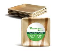 DISPOSABLE GREEN - Square Disposable Plates, Areca Leaf Serving Plates, Dinner Plates for Parties, Weddings, Catering, & More, Disposable Plates for Hot Food & Cold Food, 20 x 20 x 2 cm, 500-Pcs