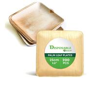 DISPOSABLE GREEN - Square Disposable Plates, Areca Leaf Serving Plates, Dinner Plates for Parties, Weddings, Catering, & More, Disposable Plates for Hot Food & Cold Food, 25L x 25W x 2.5D cm, 200-Pcs