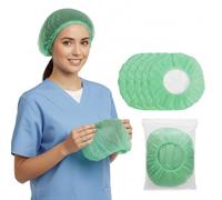 Disposable Hair Nets Mob Caps Green 300pcs Bulk Premium Hair Covers with Double Elastic Lightweight and Breathable Hygiene Caps Ideal for Kitchen Catering Food Handling and Medical Safety Use.