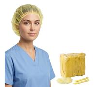 Disposable Hair Nets Mob Caps Yellow 100pcs Bulk Premium Hair Covers with Double Elastic Lightweight and Breathable Hygiene Caps Ideal for Kitchen Catering Food Handling and Medical Safety Use.