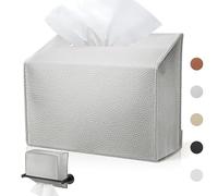 Disposable Hand Towel Box Cover Compatible with Kleenex Disposable Paper Hand Towels, Leather Tissue Box Cover Holder for Bathroom Holder (Silver-1 Pack)