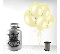 Disposable Helium Gas Cylinder with 30 Balloons and Curling Ribbon included (Ivory, Single)