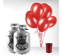 Disposable Helium Gas Cylinder with 30 Balloons and Curling Ribbon included (Ruby Red, Pack of 2)