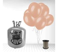 Disposable Helium Gas Cylinder with 50 Rose Gold Balloons and Curling Ribbon