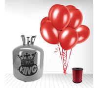 Disposable Helium Gas Cylinder with 50 Ruby Red Balloons and Curling Ribbon